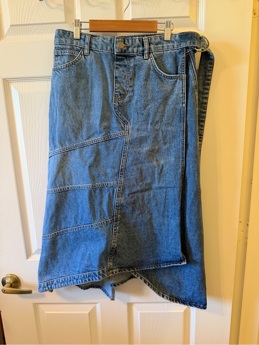 Zara Blue Patchwork Denim Midi Skirt
